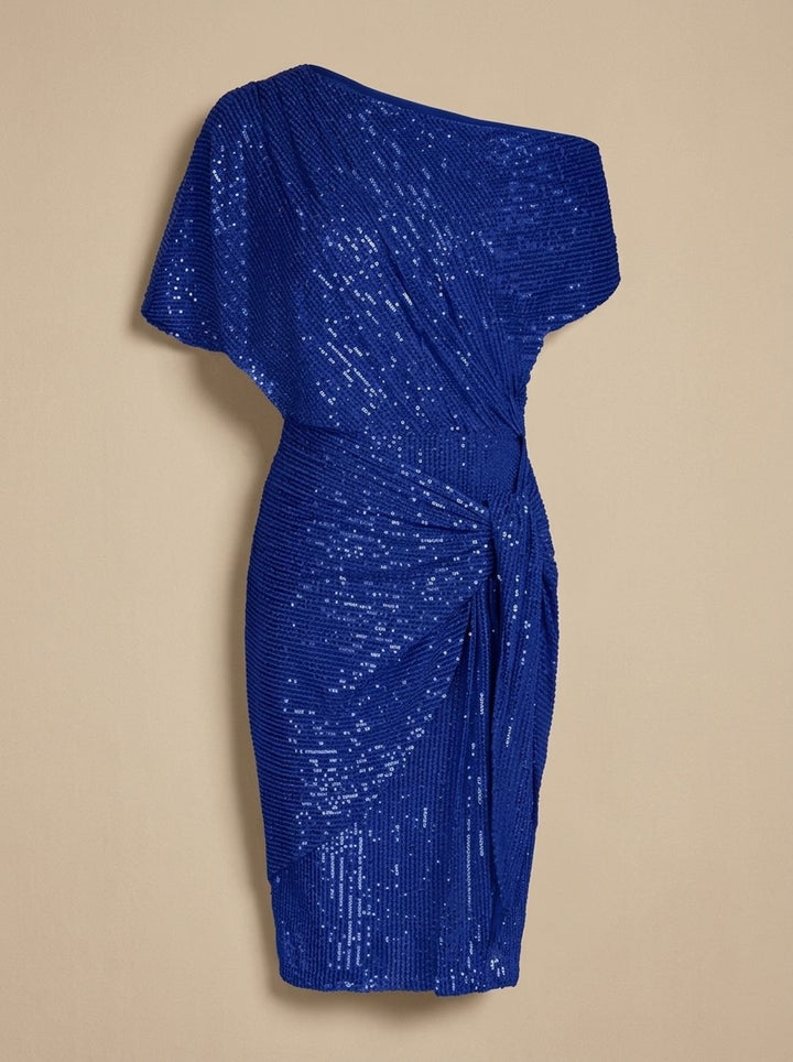 Dames Pailletten Feestjurk Figurvormende Off-Shoulder Midi - Blauw