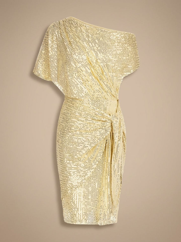 Dames Pailletten Feestjurk Figurvormende Off-Shoulder Midi - Geel