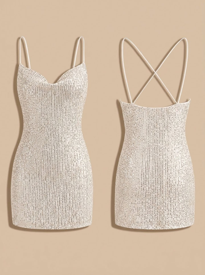 Dames Pailletten Feestjurk Mini Jurk Spaghettibandjes Aansluitend