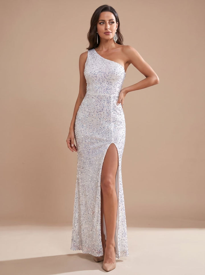 Dames Pailletten Maxi-Jurk One-Shoulder met Split