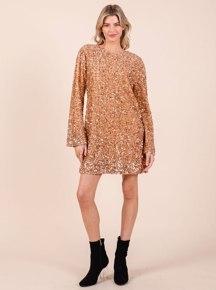 Dames Pailletten Mini-Cocktailjurk met Lange Mouwen