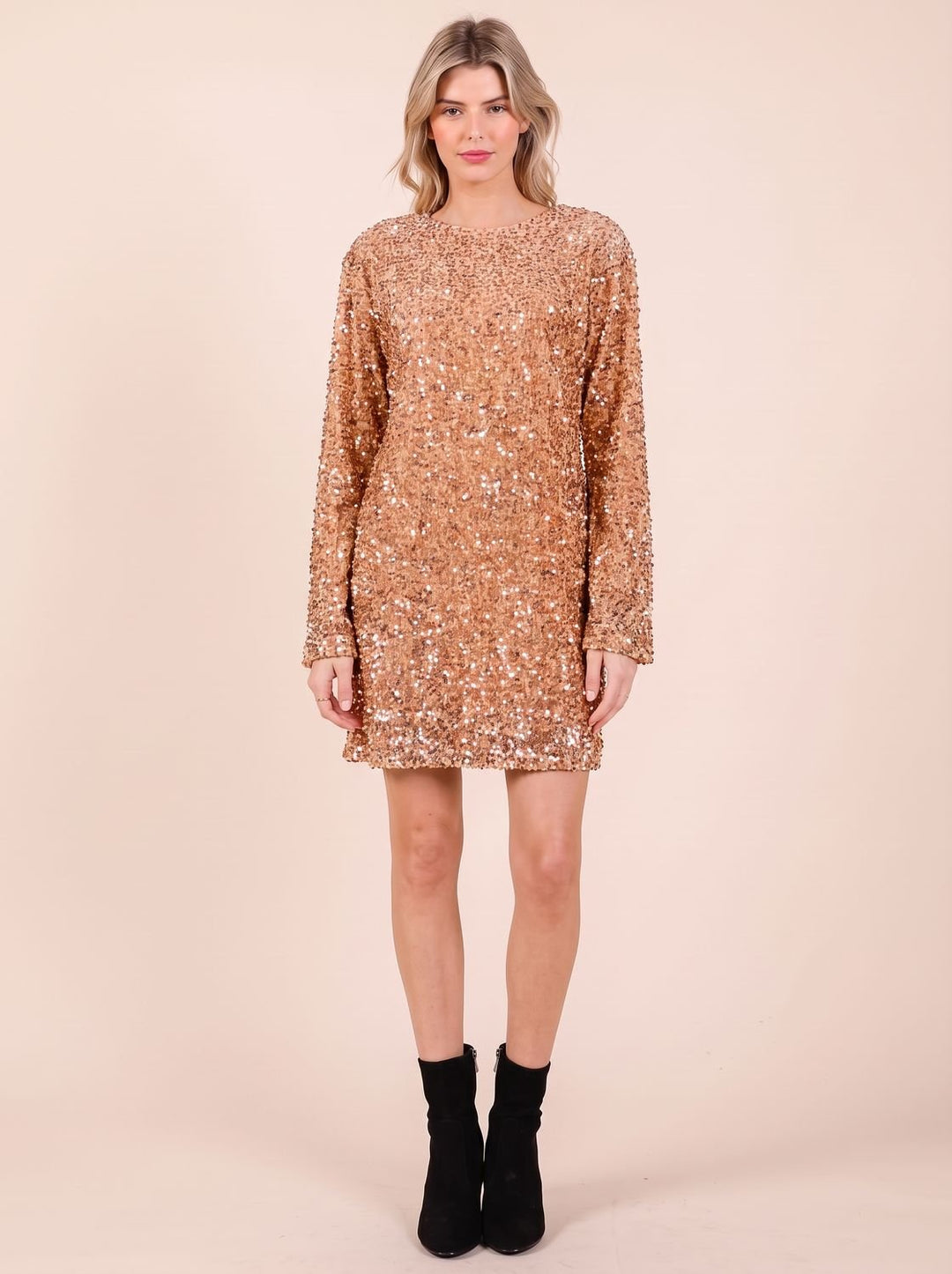 Dames Pailletten Mini-Cocktailjurk met Lange Mouwen