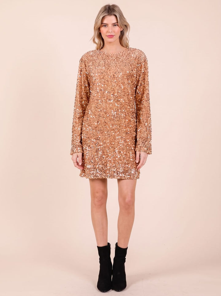Dames Pailletten Mini-Cocktailjurk met Lange Mouwen