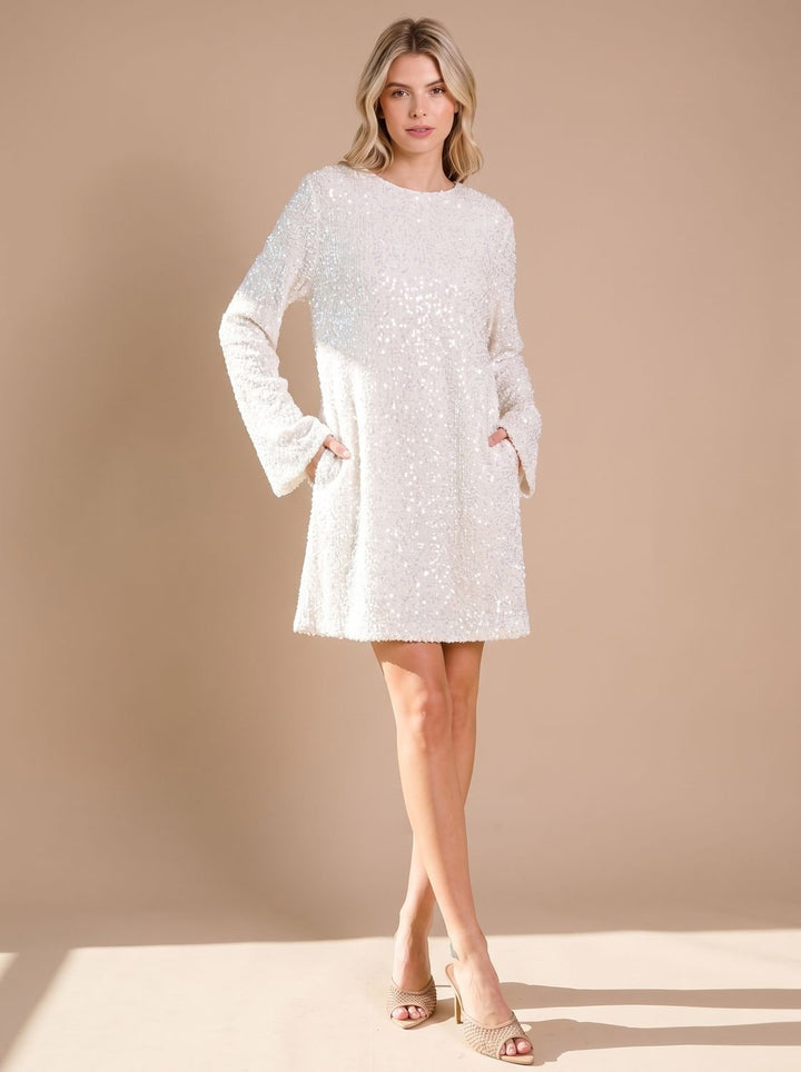 Dames Pailletten Mini-Cocktailjurk met Lange Mouwen