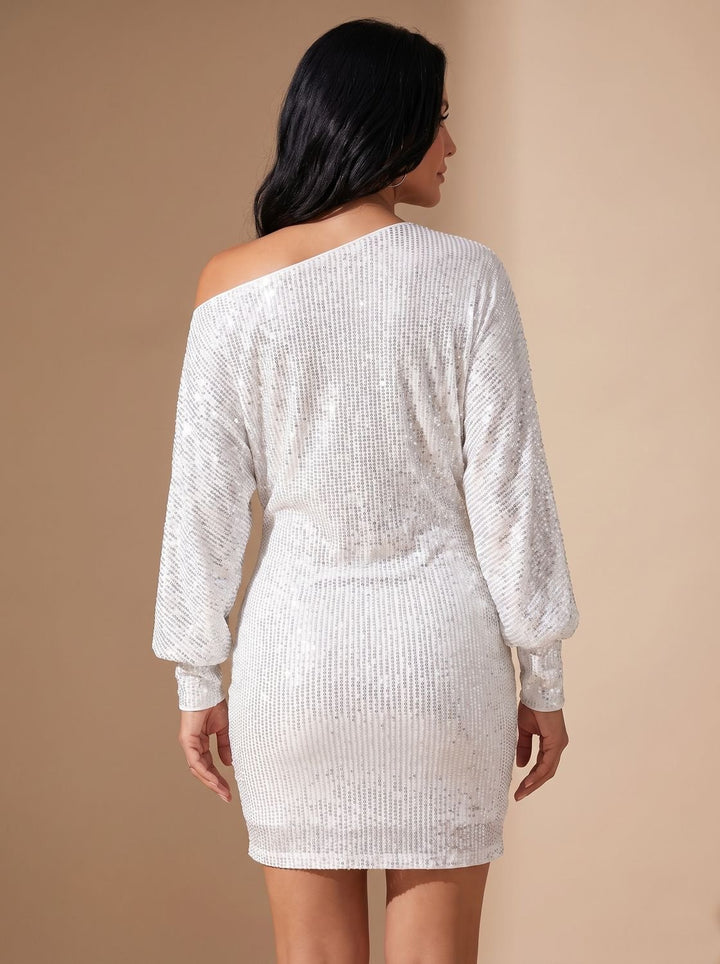 Dames Pailletten Mini-jurk met Off-Shoulder Halslijn