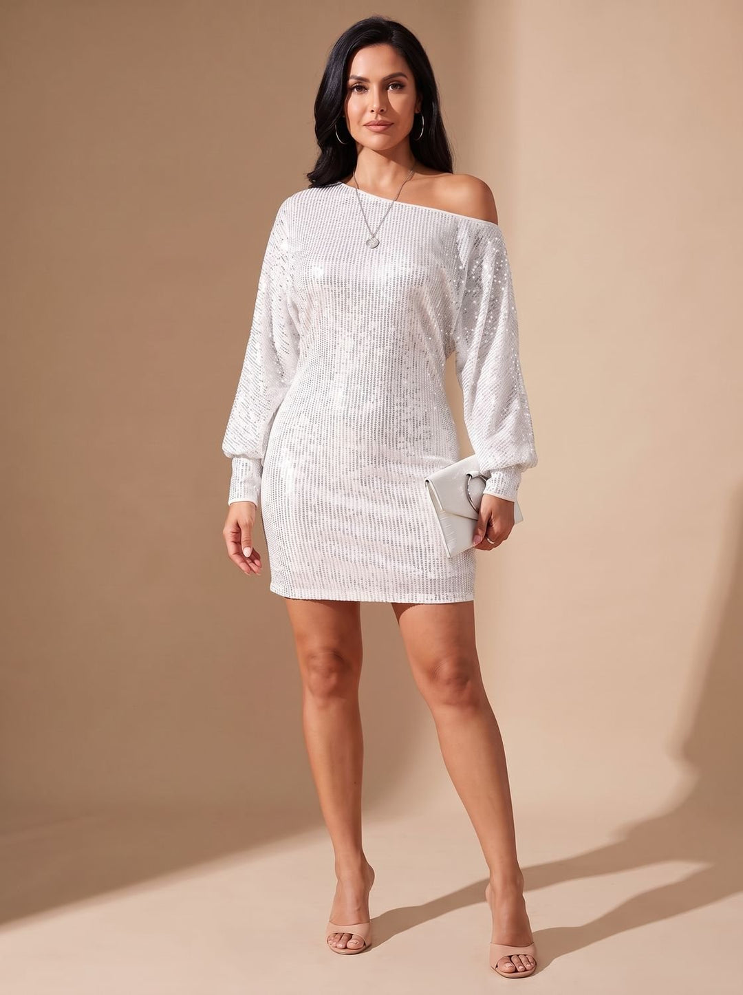 Dames Pailletten Mini-jurk met Off-Shoulder Halslijn - Grijs