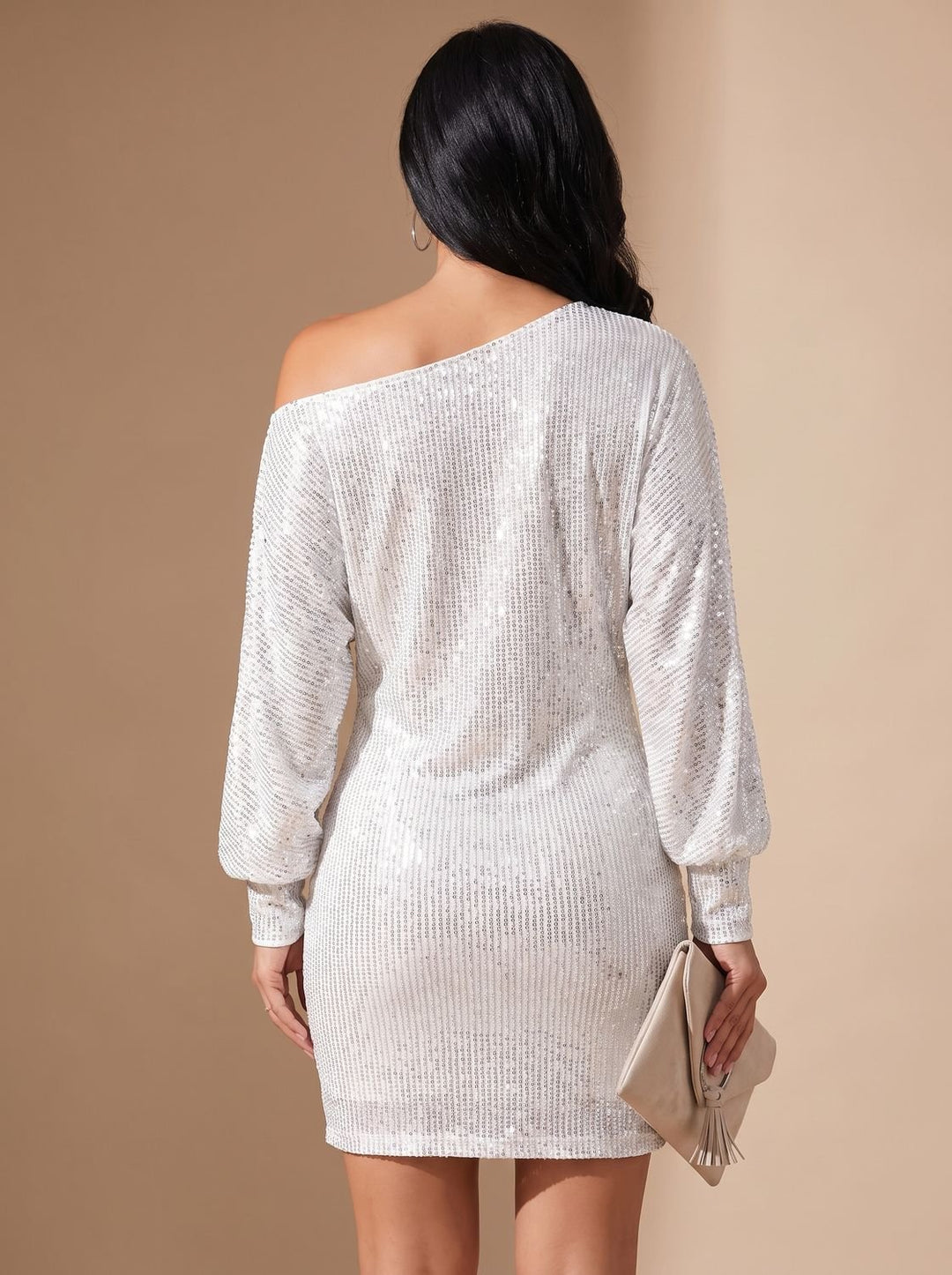 Dames Pailletten Mini-jurk met Off-Shoulder Halslijn