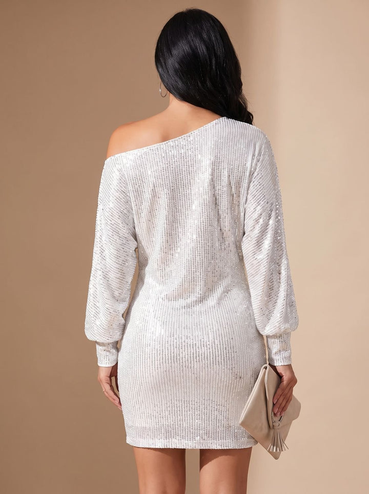 Dames Pailletten Mini-jurk met Off-Shoulder Halslijn