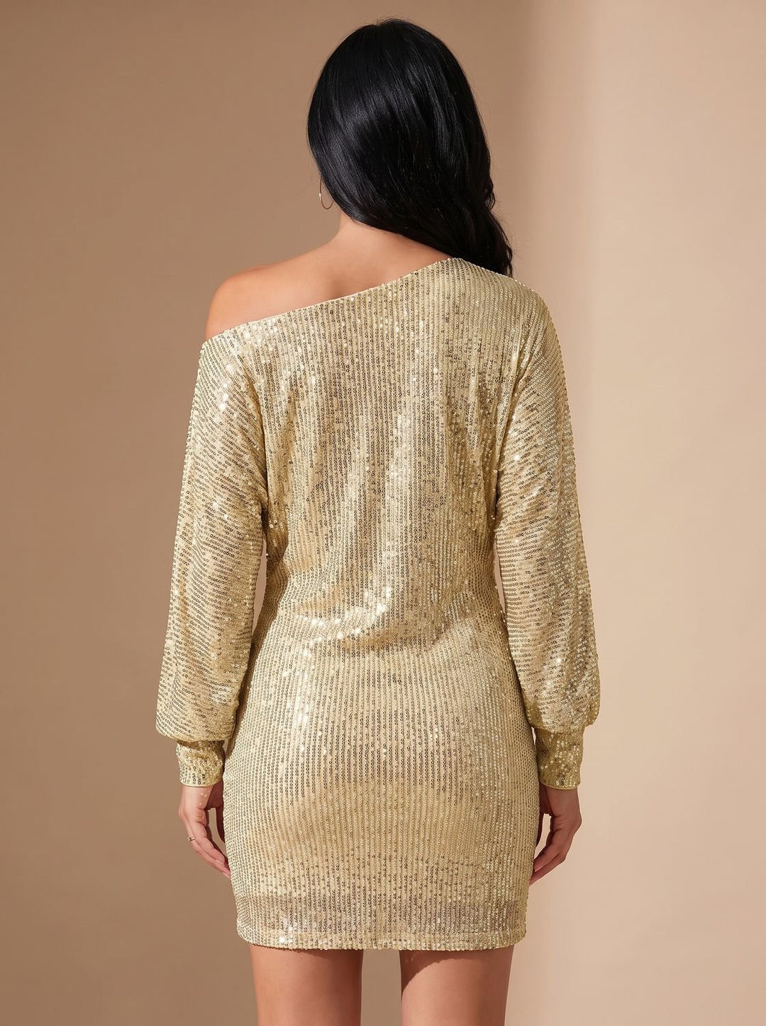 Dames Pailletten Mini-jurk met Off-Shoulder Halslijn