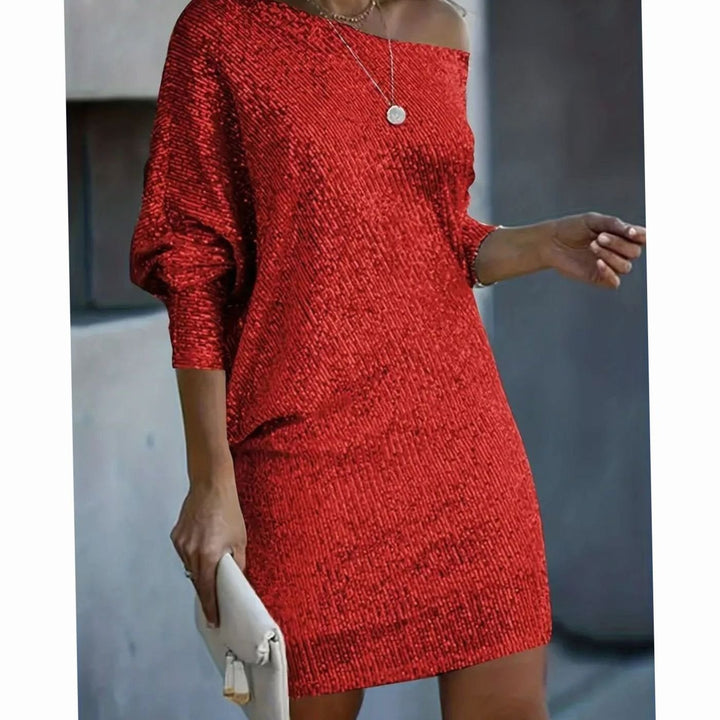 Dames Pailletten Off-Shoulder Feestjurk Mini - Rood