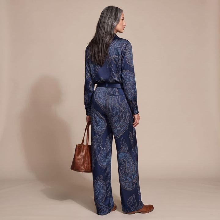 Dames Paisley Print Tweedelige Set Wijdbeens Broek Blouse