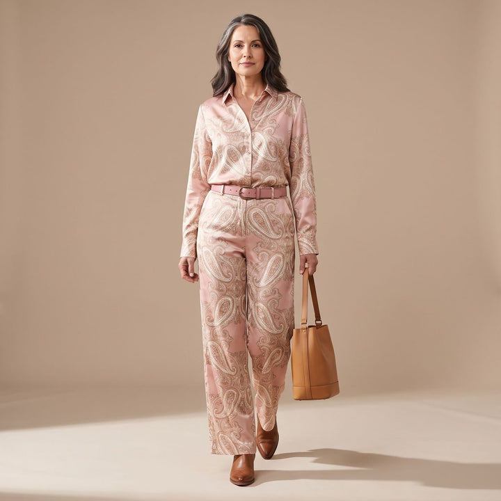 Dames Paisley Print Tweedelige Set Wijdbeens Broek Blouse