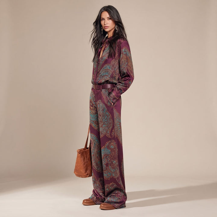 Dames Paisley Print Tweedelige Set Wijdbeens Broek Blouse