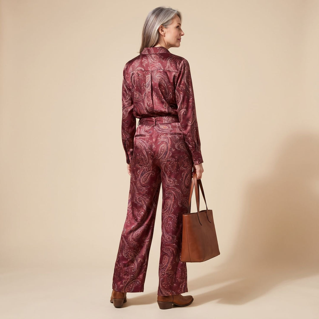 Dames Paisley Print Tweedelige Set Wijdbeens Broek Blouse