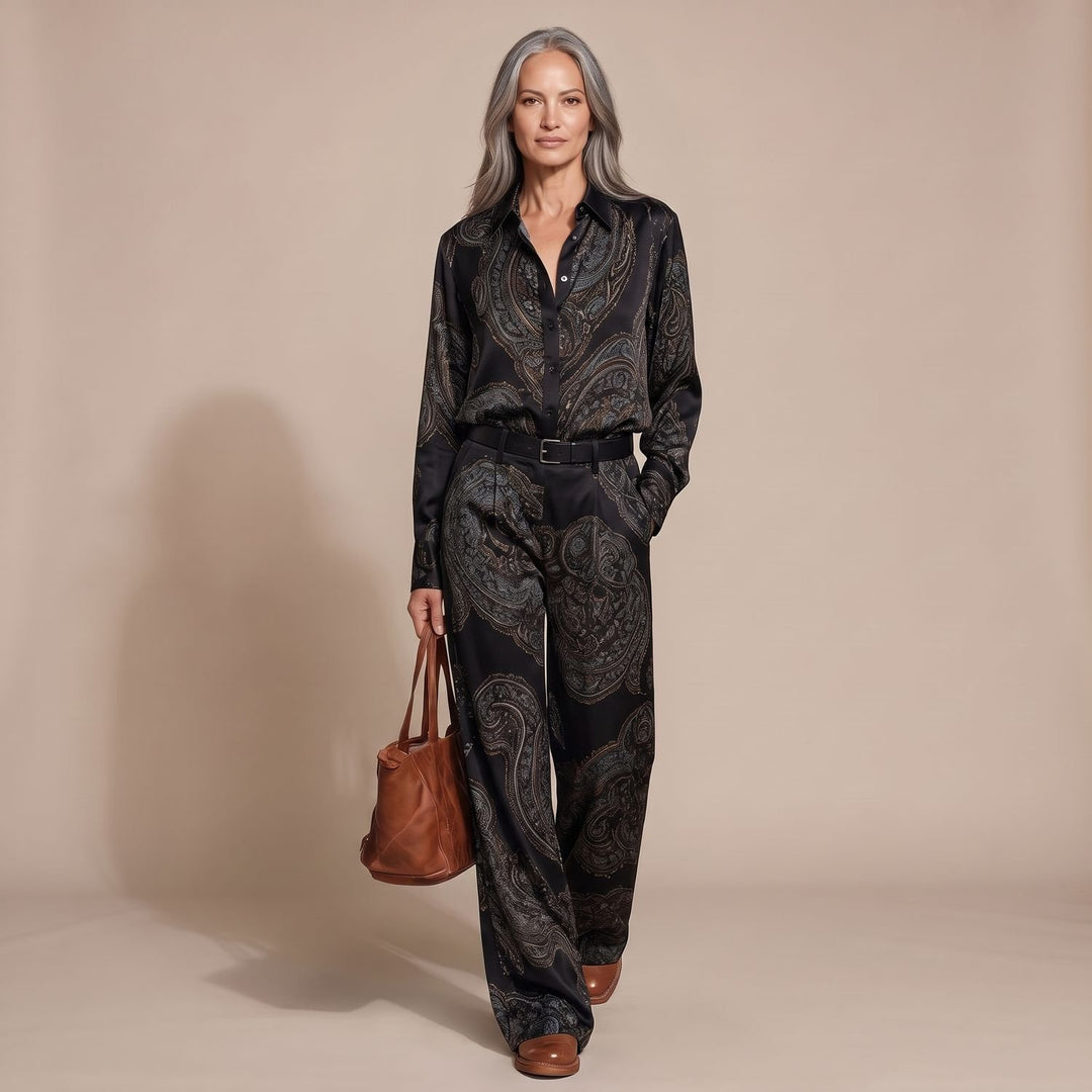 Dames Paisley Print Tweedelige Set Wijdbeens Broek Blouse