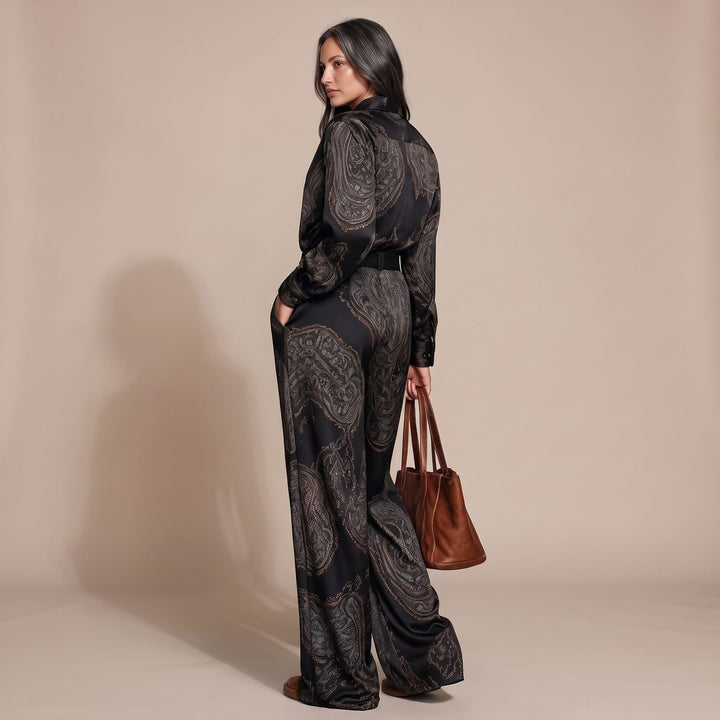 Dames Paisley Print Tweedelige Set Wijdbeens Broek Blouse