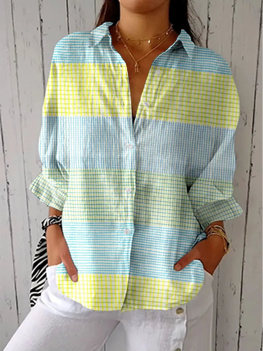 Dames Pastel Geruit Relaxed-Fit Knoopsluiting Blouse - Multicolor