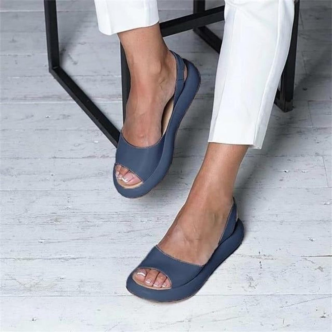 Dames Peep Toe Slingback Comfortabele Sandalen Zomer Plat - Blue