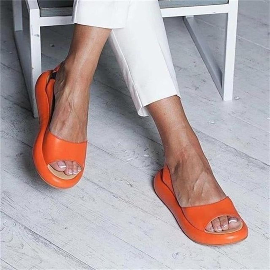 Dames Peep Toe Slingback Comfortabele Sandalen Zomer Plat - Orange