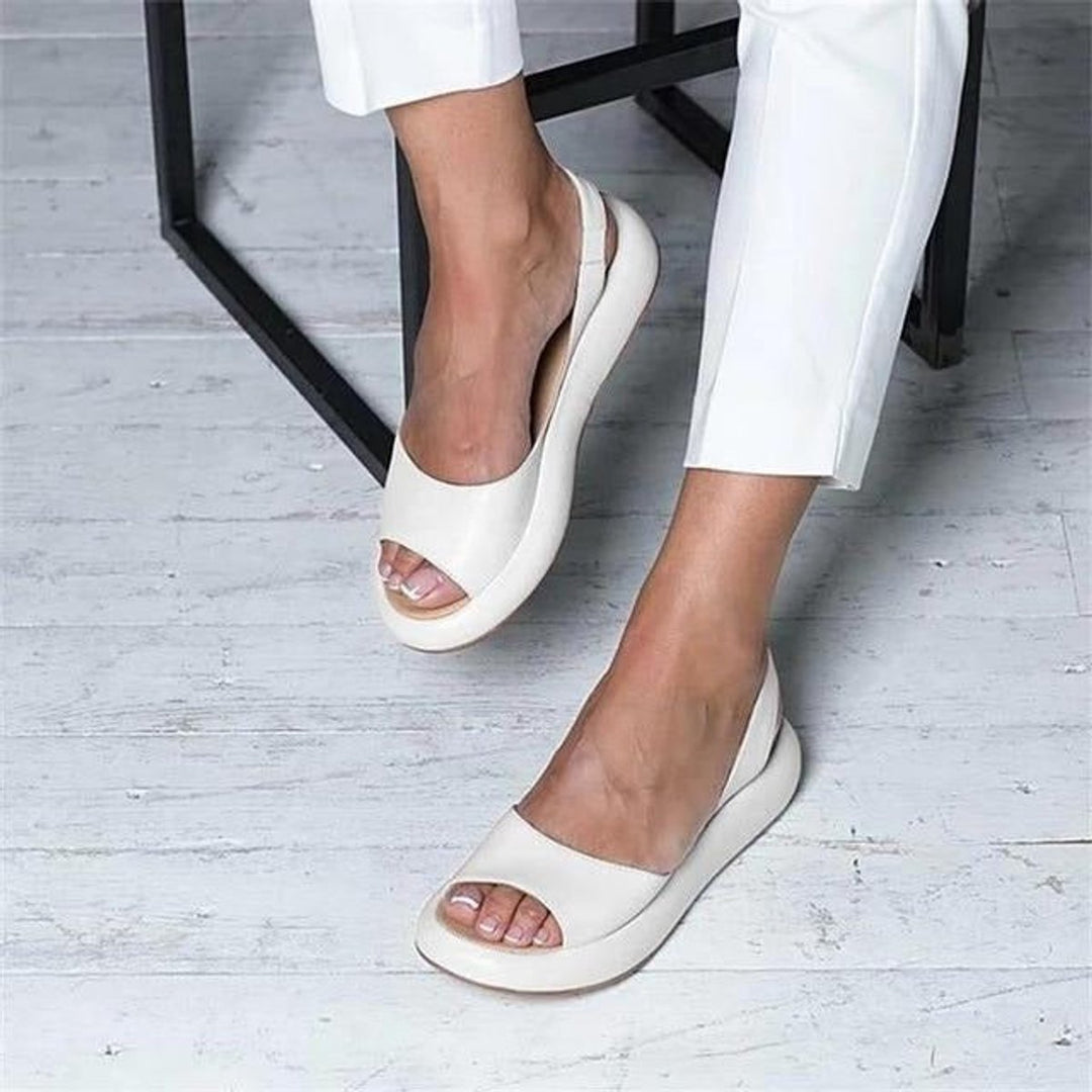 Dames Peep Toe Slingback Comfortabele Sandalen Zomer Plat - White