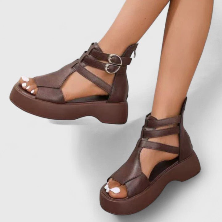 Dames Platform Gladiator Sandalen Dubbele Gesp Enkelband