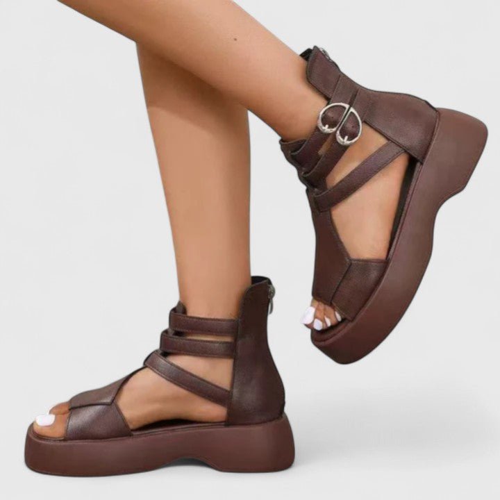 Dames Platform Gladiator Sandalen Dubbele Gesp Enkelband