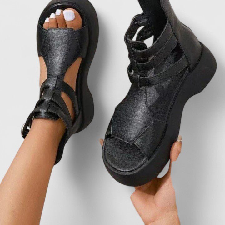 Dames Platform Gladiator Sandalen Dubbele Gesp Enkelband - Black