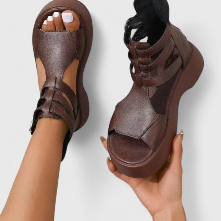 Dames Platform Gladiator Sandalen Dubbele Gesp Enkelband - Brown