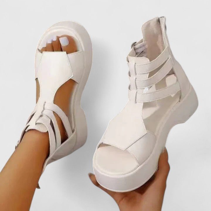 Dames Platform Gladiator Sandalen Dubbele Gesp Enkelband - White