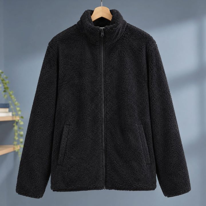 Dames Pluche Fleece Vest met Rits en Staande Kraag - Zwart