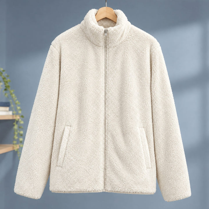 Dames Pluche Fleece Vest met Rits en Staande Kraag - Wit
