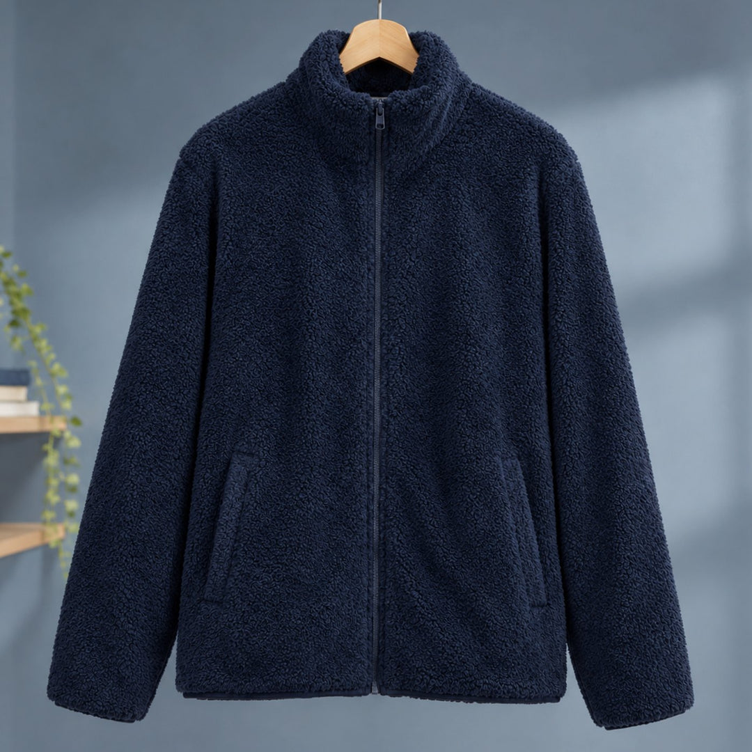 Dames Pluche Fleece Vest met Rits en Staande Kraag - Marineblauw