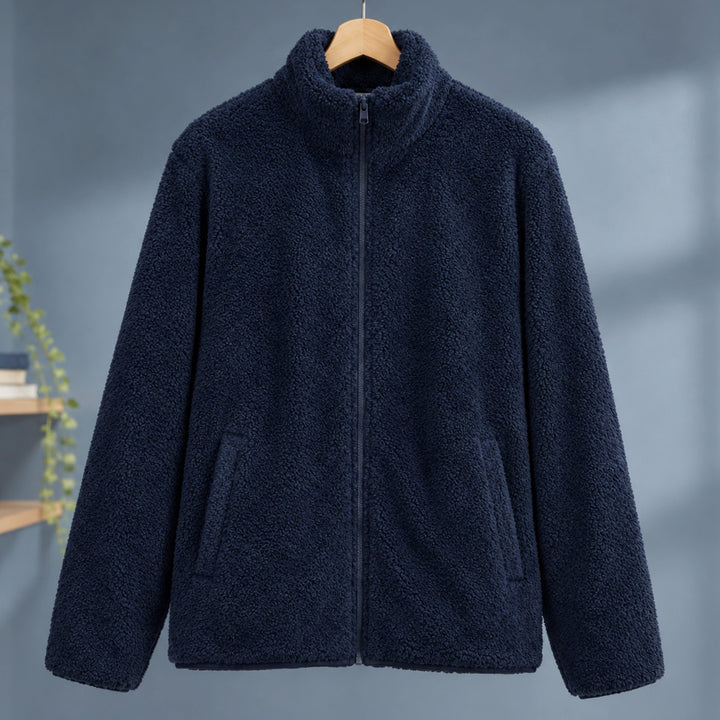 Dames Pluche Fleece Vest met Rits en Staande Kraag - Marineblauw