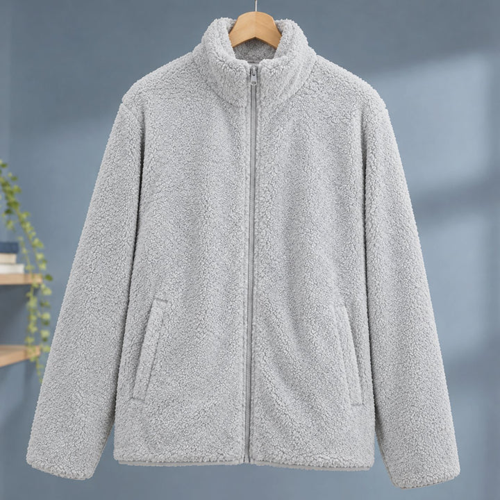 Dames Pluche Fleece Vest met Rits en Staande Kraag - Lichtgrijs
