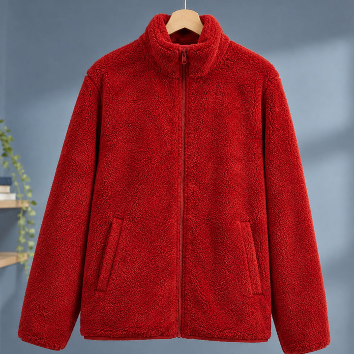 Dames Pluche Fleece Vest met Rits en Staande Kraag - Koraalrood