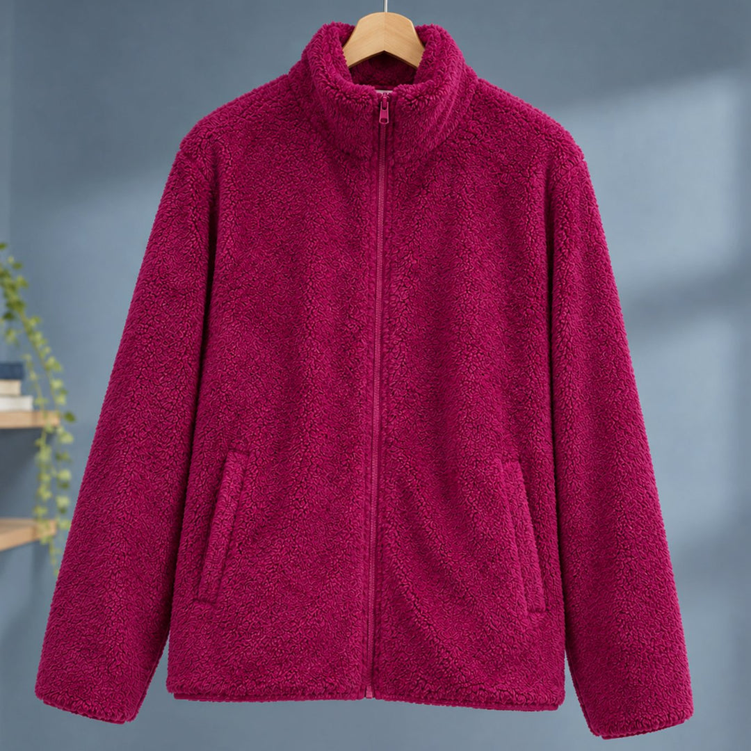 Dames Pluche Fleece Vest met Rits en Staande Kraag - Rood