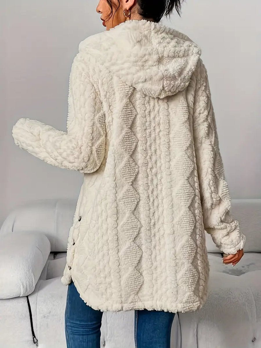 Dames Pluche Gehooded Oversized Knoop Cardigan