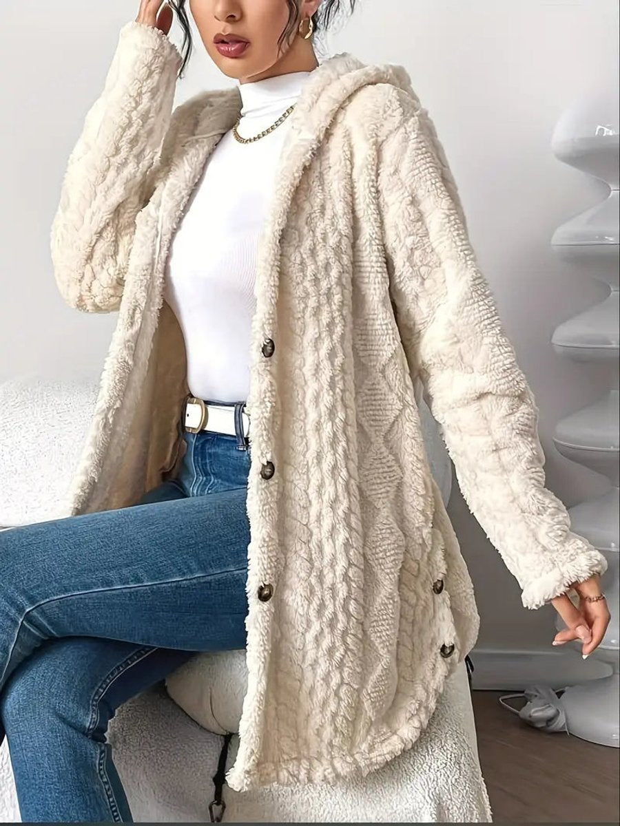 Dames Pluche Gehooded Oversized Knoop Cardigan