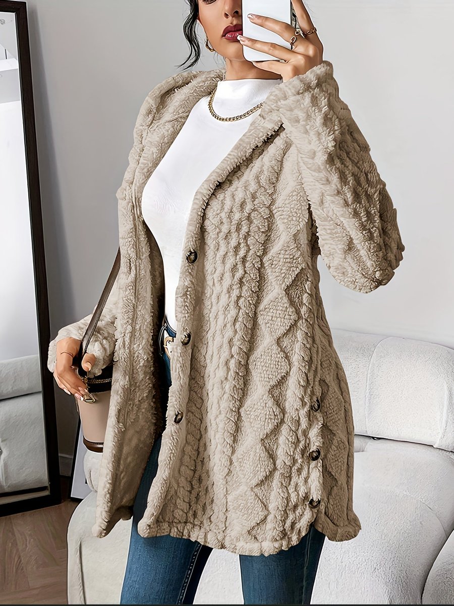 Dames Pluche Gehooded Oversized Knoop Cardigan - Khaki
