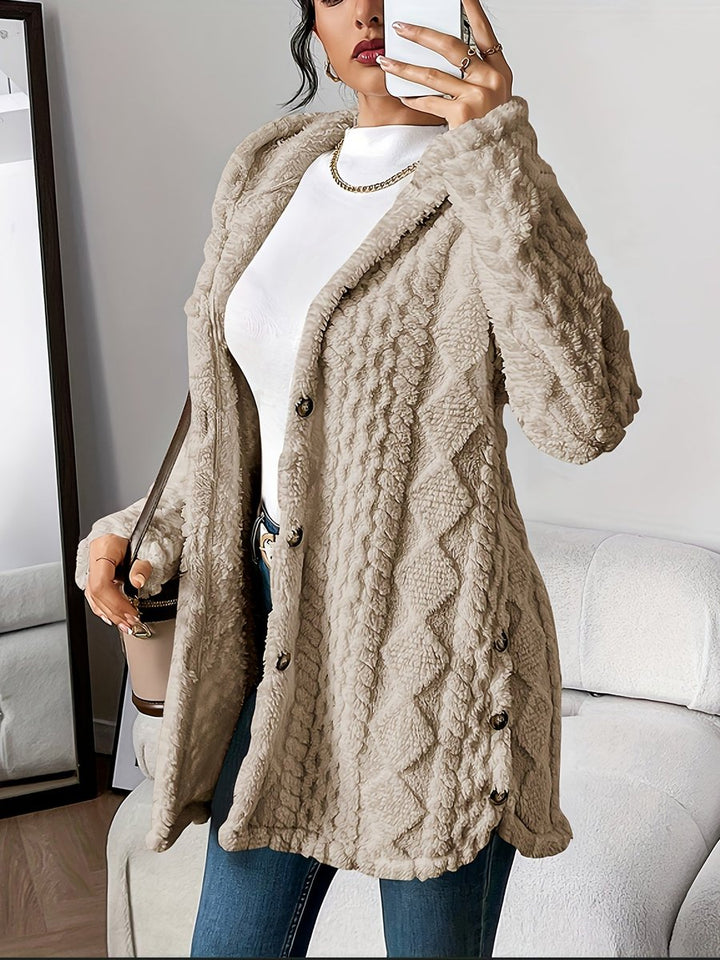 Dames Pluche Gehooded Oversized Knoop Cardigan - Khaki