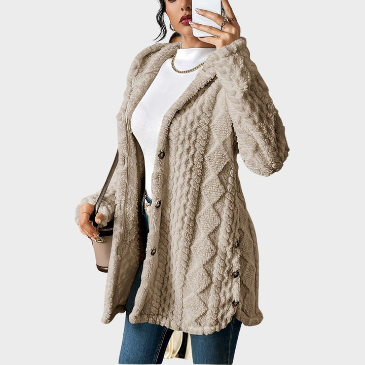 Dames Pluche Gehooded Oversized Knoop Cardigan