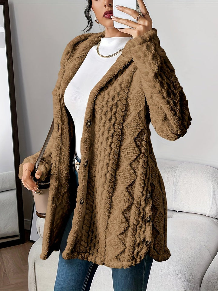 Dames Pluche Gehooded Oversized Knoop Cardigan - Brown