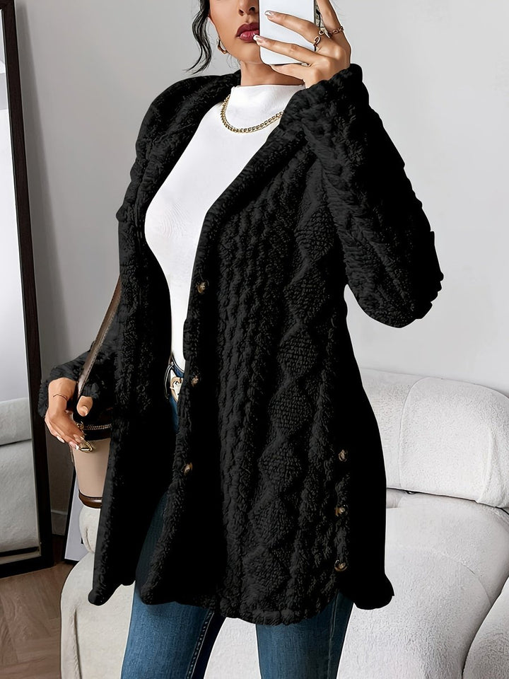 Dames Pluche Gehooded Oversized Knoop Cardigan - Black