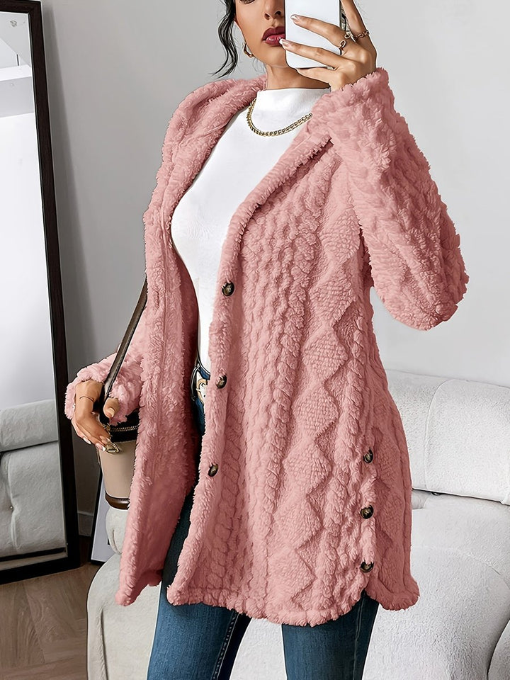 Dames Pluche Gehooded Oversized Knoop Cardigan - Pink