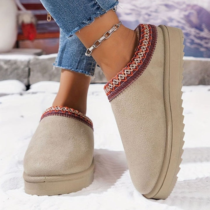 Dames Pluche Gevoerde Slip-On Winterslippers Boho Rand