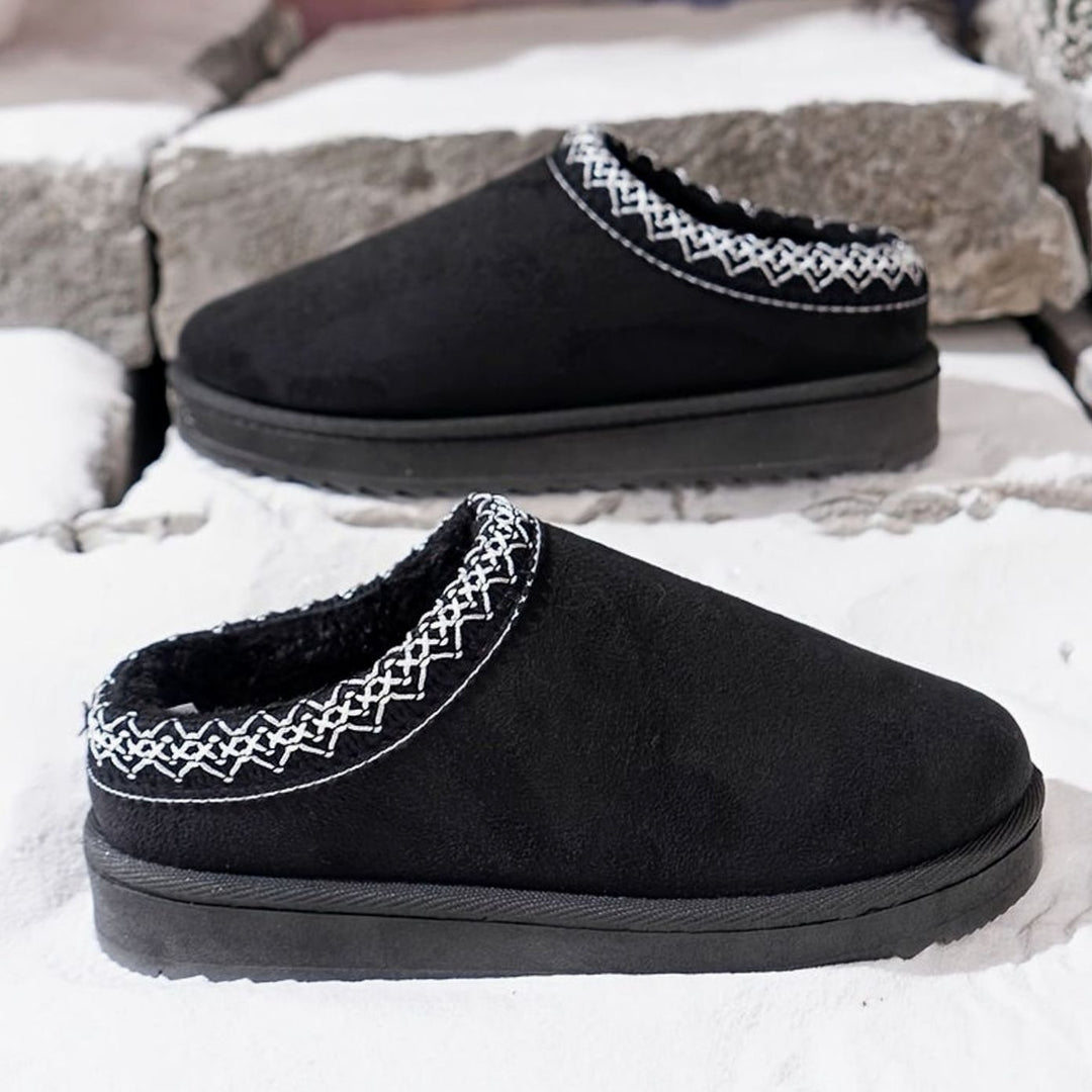 Dames Pluche Gevoerde Slip-On Winterslippers Boho Rand
