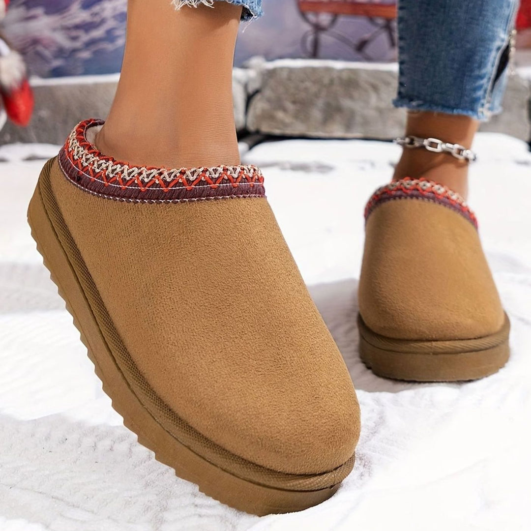 Dames Pluche Gevoerde Slip-On Winterslippers Boho Rand
