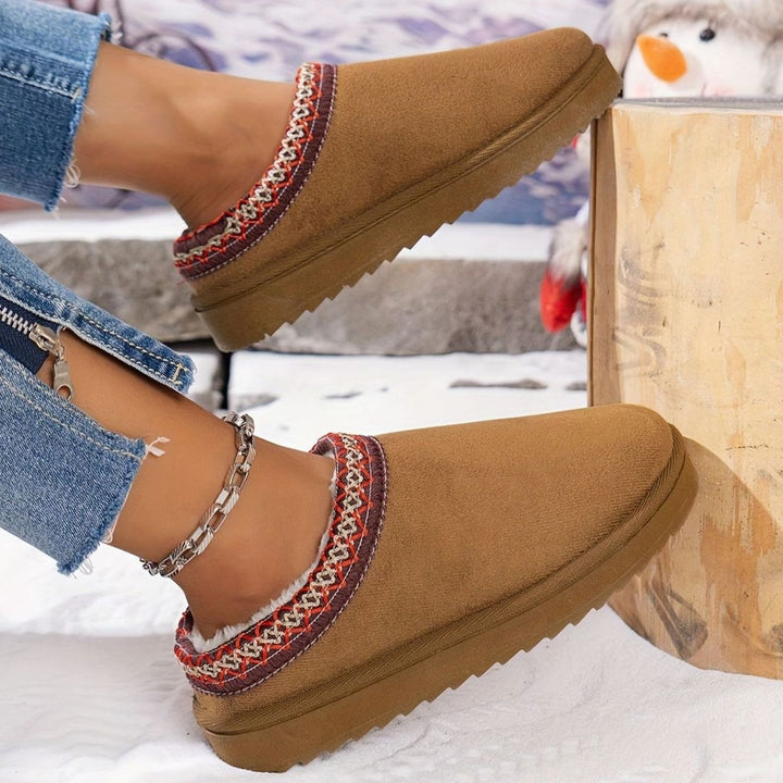Dames Pluche Gevoerde Slip-On Winterslippers Boho Rand