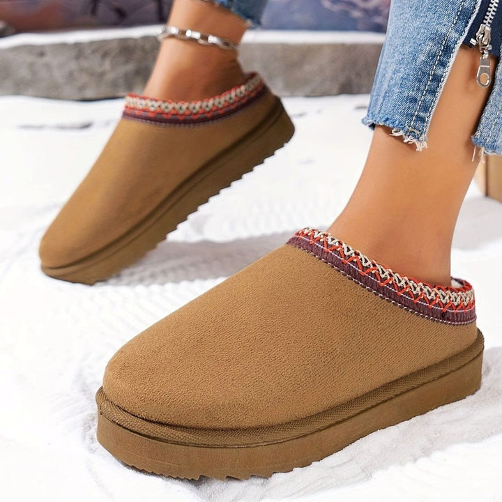 Dames Pluche Gevoerde Slip-On Winterslippers Boho Rand