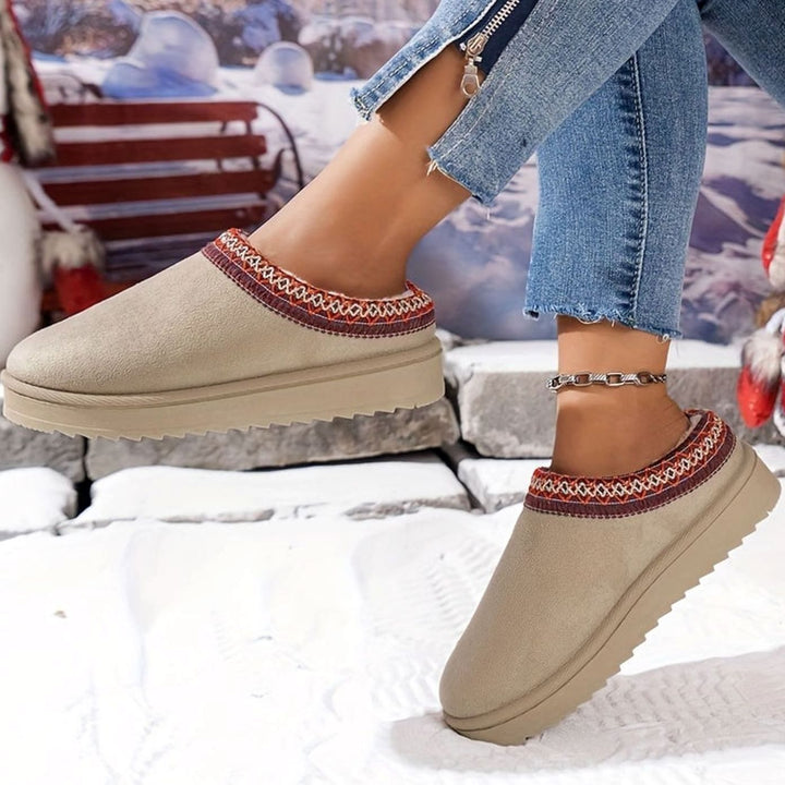 Dames Pluche Gevoerde Slip-On Winterslippers Boho Rand